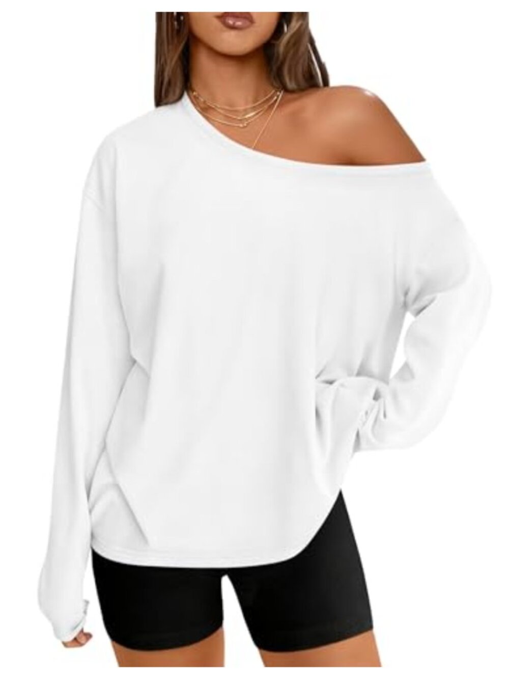 Long Sleeve Crewneck Oversized Loose Plain Blouse Sport Tshirt